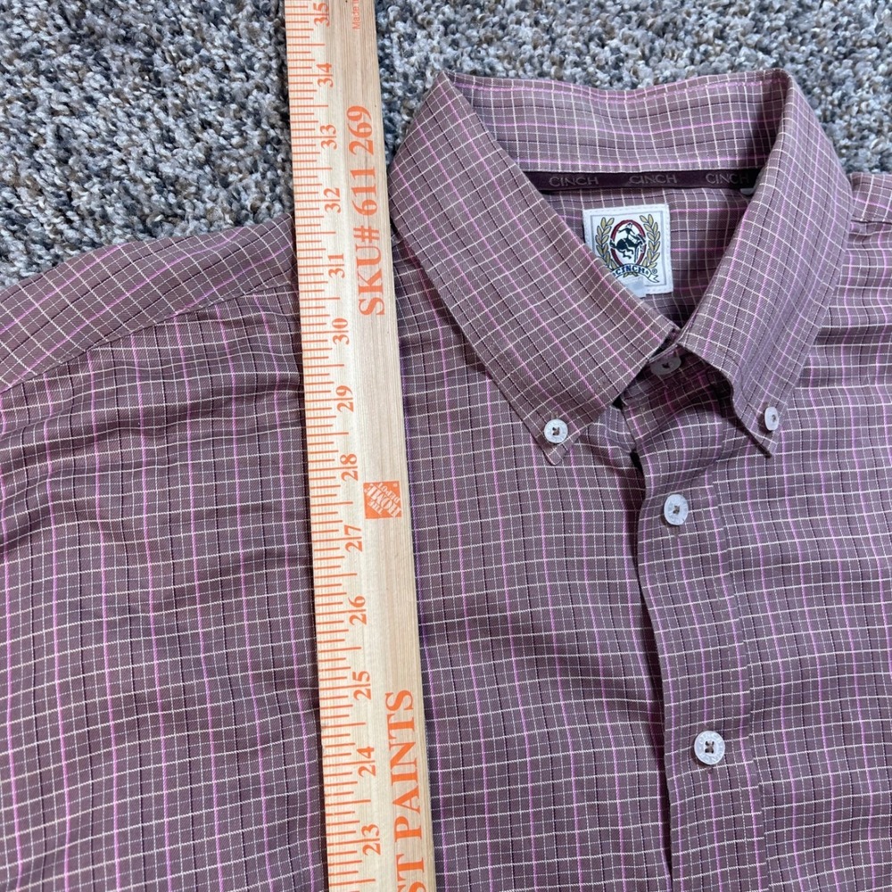 Cinch Men's Large Western Button Down Shirt Brown Pink Grid Check Long Sleeve - Picture 6 of 7